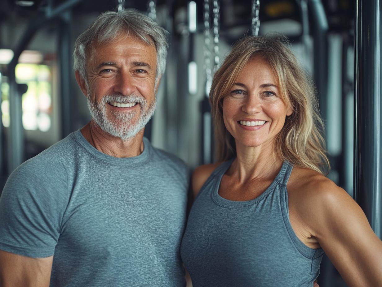 Активні старші люди під час тренувань